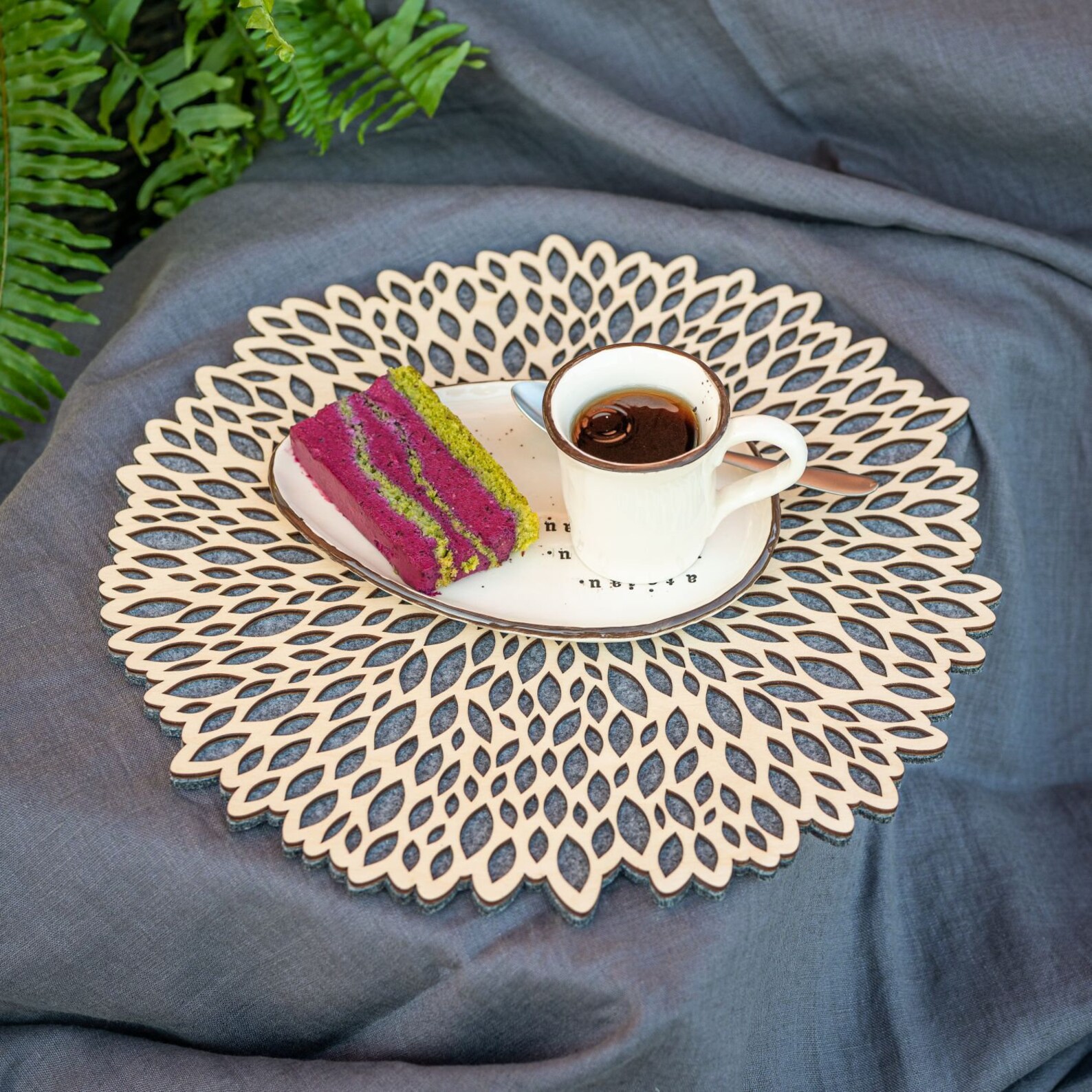 Felt and Wood Table Placemat Dahlia Shape Placemat Felt Etsy