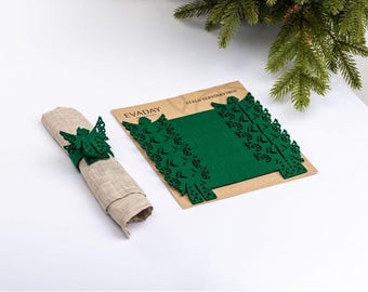 Anillos para servilletas de ángel de fieltro verde - Decoración navideña para la mesa, juego de 4