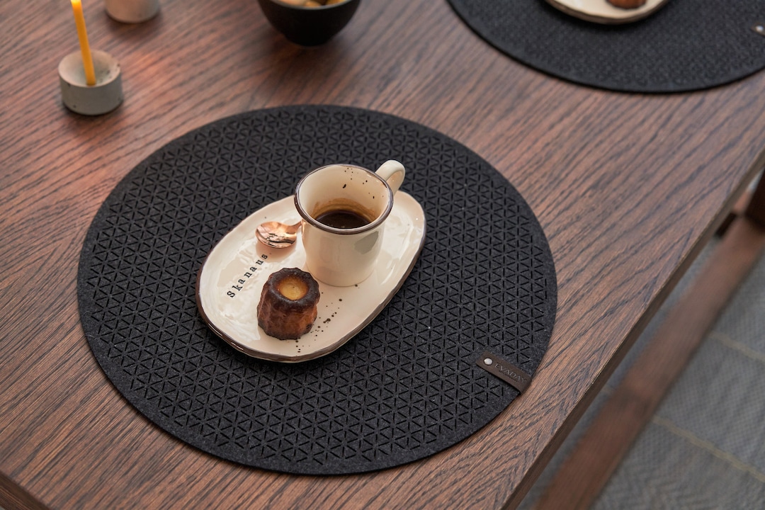 Round Felt Table Placemats, Black Table Placemat, Minimalist Table