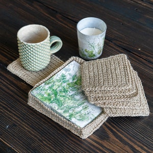 Jute coasters, handmade coasters, square jute coasters, knitted coaster image 5