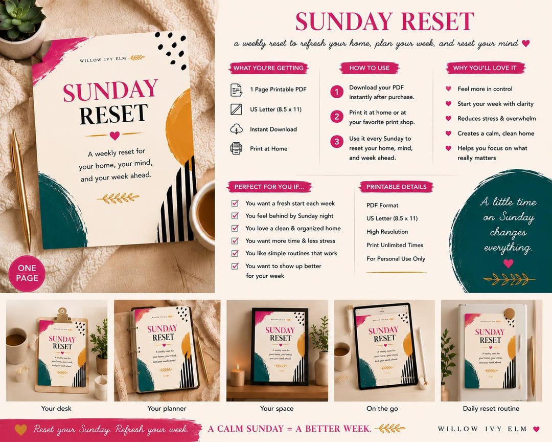 Sunday Reset Checklist.pdf Gentle Sunday Reset Checklist | Weekly Planner, Self Care Routine (PDF ...