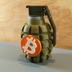 Bitcoin Grenade Desk Decor | Crypto Art Sculpture | Matte PLA Bitcoin Collectible for Office or Shop Counter