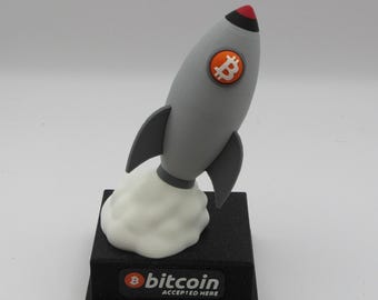 Bitcoin Rocket Desk Decor - To The Moon Crypto Gift, HODL Sculpture