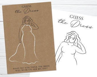 Guess The Dress Printable, Bridal Shower Game, Sketch The Dress Curvy Wavy Hair Template, Bachelorette Party Activity, Instant Download