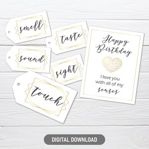 5 Senses Gift Tags & Anniversary Card. Instant Download Printable. Five  Senses Gift for Him Her Husband Wife. Date Night Idea Cards. 
