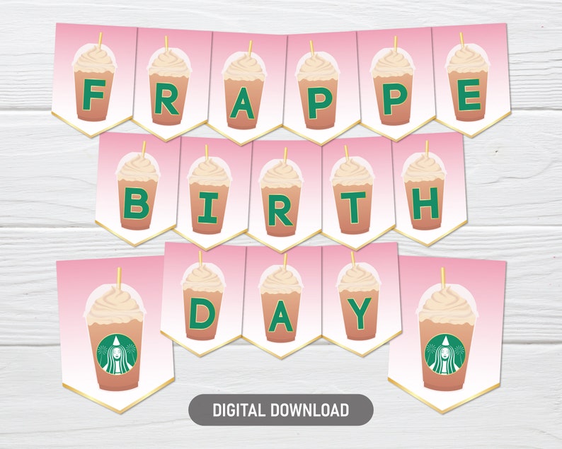 Frappe Birthday Banner, Printable Coffee Party Decorations, Bday ...