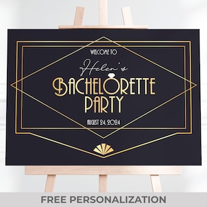 Gatsby Welcome Sign – Printable 1920s Party Decor – Retro Bridal Shower or Hen Party Sign – Art Deco Style – Personalized Digital Download