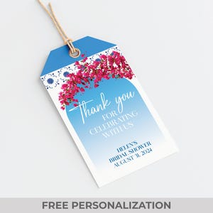 Mediterrane bedankkaartjes – Afdrukbare bedankkaartjes vrijgezellenfeest - Blauwe tegels bougainvilleakaarten - Gepersonaliseerde digitale download