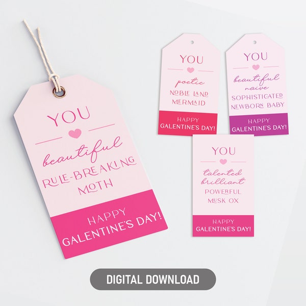 Galentine's Day Geschenkanhänger, druckbare Party Favor Etiketten mit Komplimenten, Leslie Knope Zitat Karten, PDF zum Herunterladen