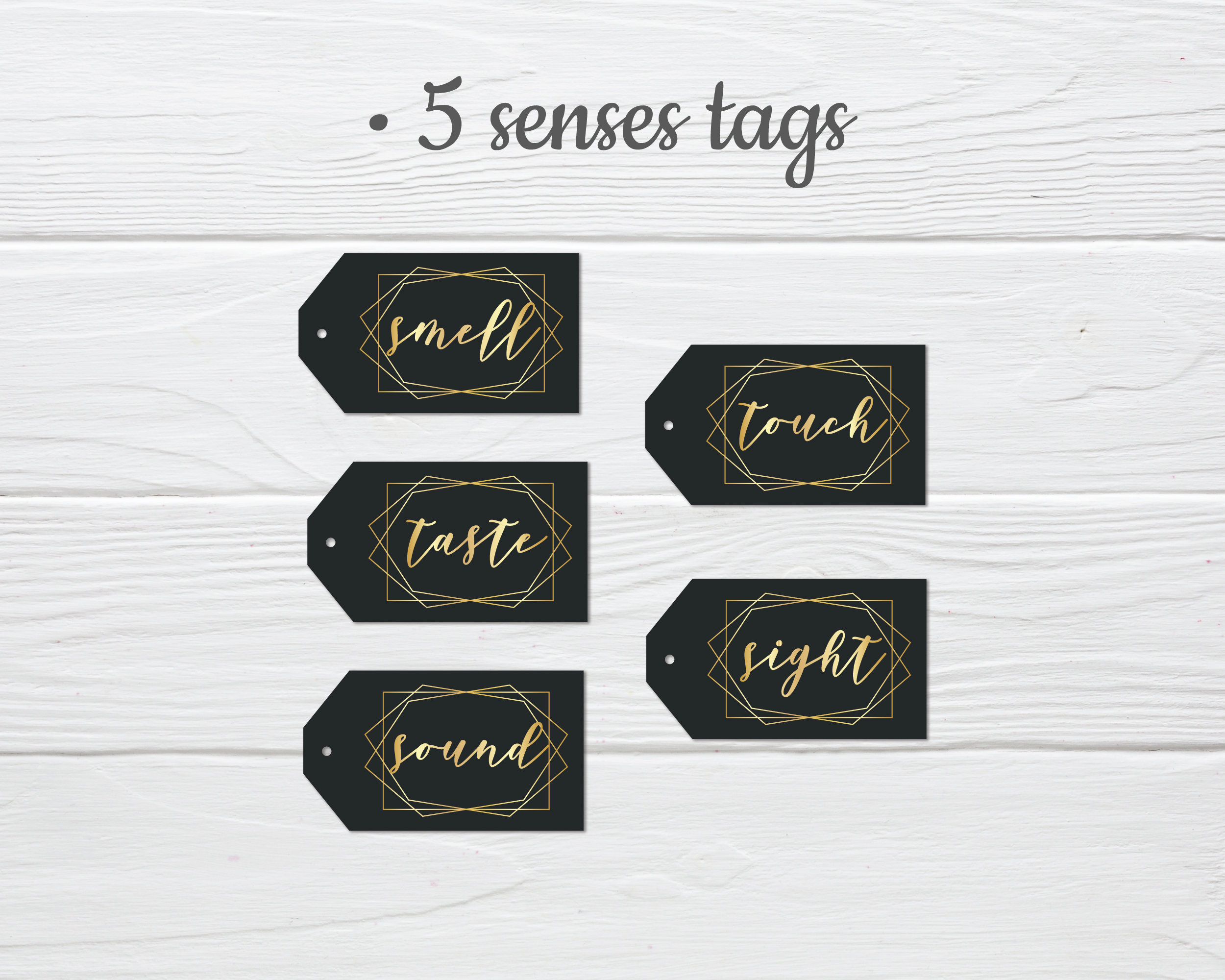 5 Senses Gift Tags, Printable Black and Gold Present Labels for Him or ... 5 Senses Gift Tags, Printable Black and Gold Present Labels for Him or ...