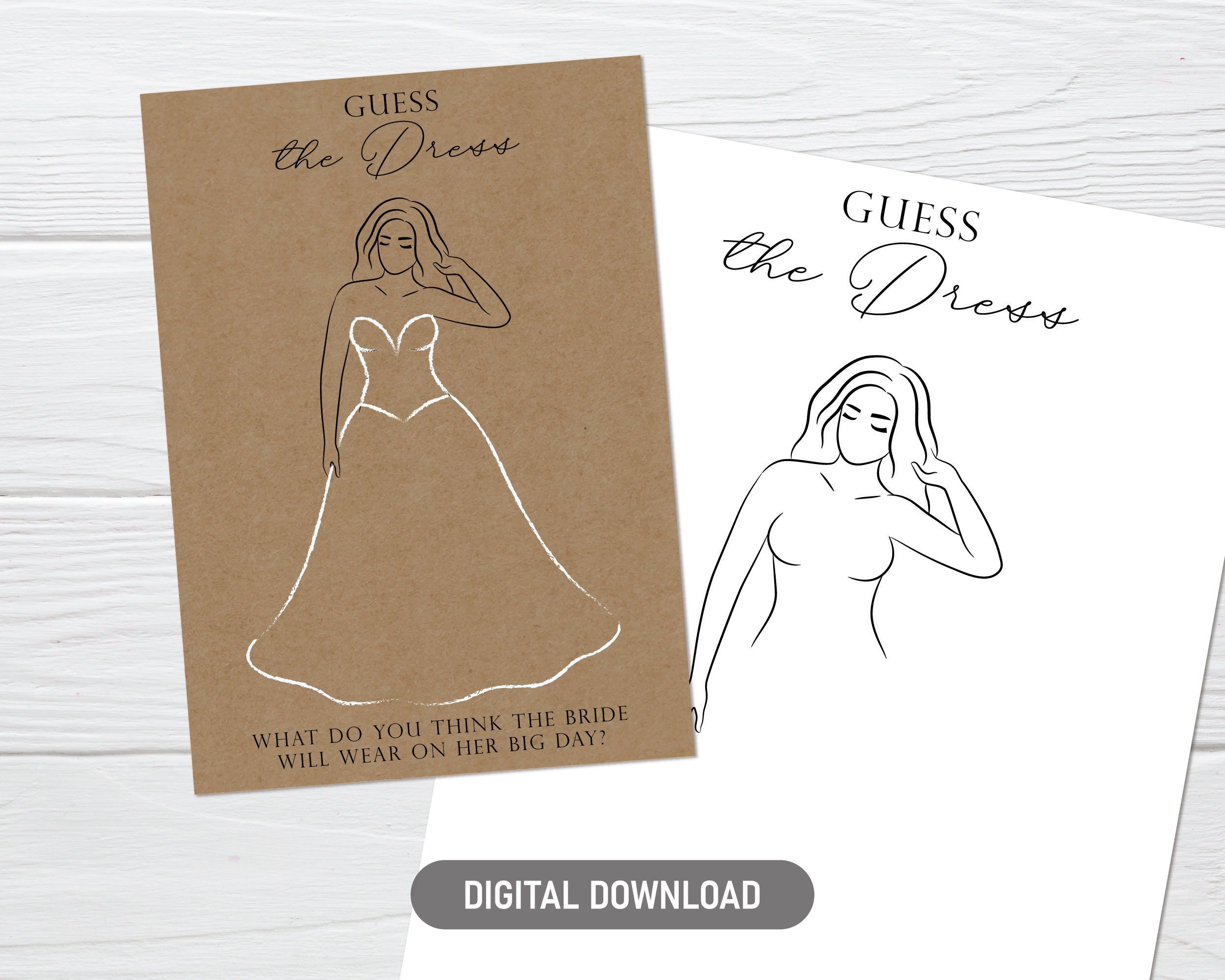 Guess the Dress Printable Bridal Shower Game Sketch the Dress Wavy