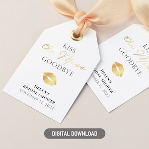 Kiss The Miss Goodbye-tags – Afdrukbare labels voor vrijgezellenfeesten - Cadeaukaartjes aandenken aan Bachfeest - Gepersonaliseerde digitale download