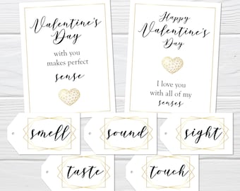 5 Senses Gift Tags: Printable Valentine's Day With You Gold Card Set