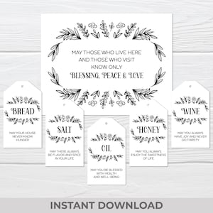 Einweihungsgeschenkanhänger - Druckkarten für neuen Haussegen - Brot Salz Wein Aufkleber - sofortiger digitaler Download