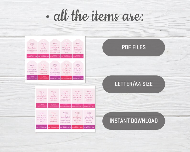 Galentine's Day Gift Tags, Printable Party Favor Labels With ...