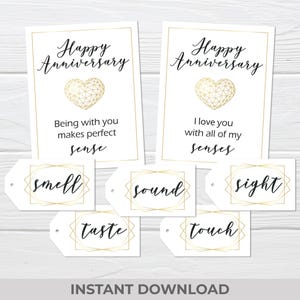 Etichette regalo per anniversario 5 sensi - Set di etichette regalo stampabili per lui o per lei - Biglietto "Ti amo con tutti i miei sensi" - Download digitale istantaneo