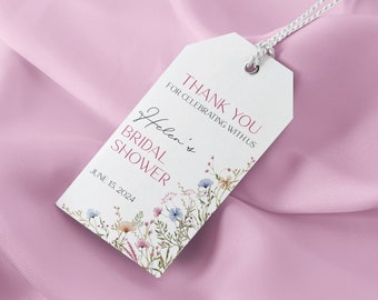 Wildflower Thank You Tags, Printable Bridal Shower Favor Tags, Floral Thank You Cards - Digital Download