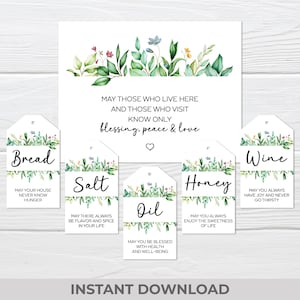 Cadeaukaartjes housewarming – Afdrukbare kaarten voor New Home Blessing - Stickers brood en zout wijn - directe digitale download
