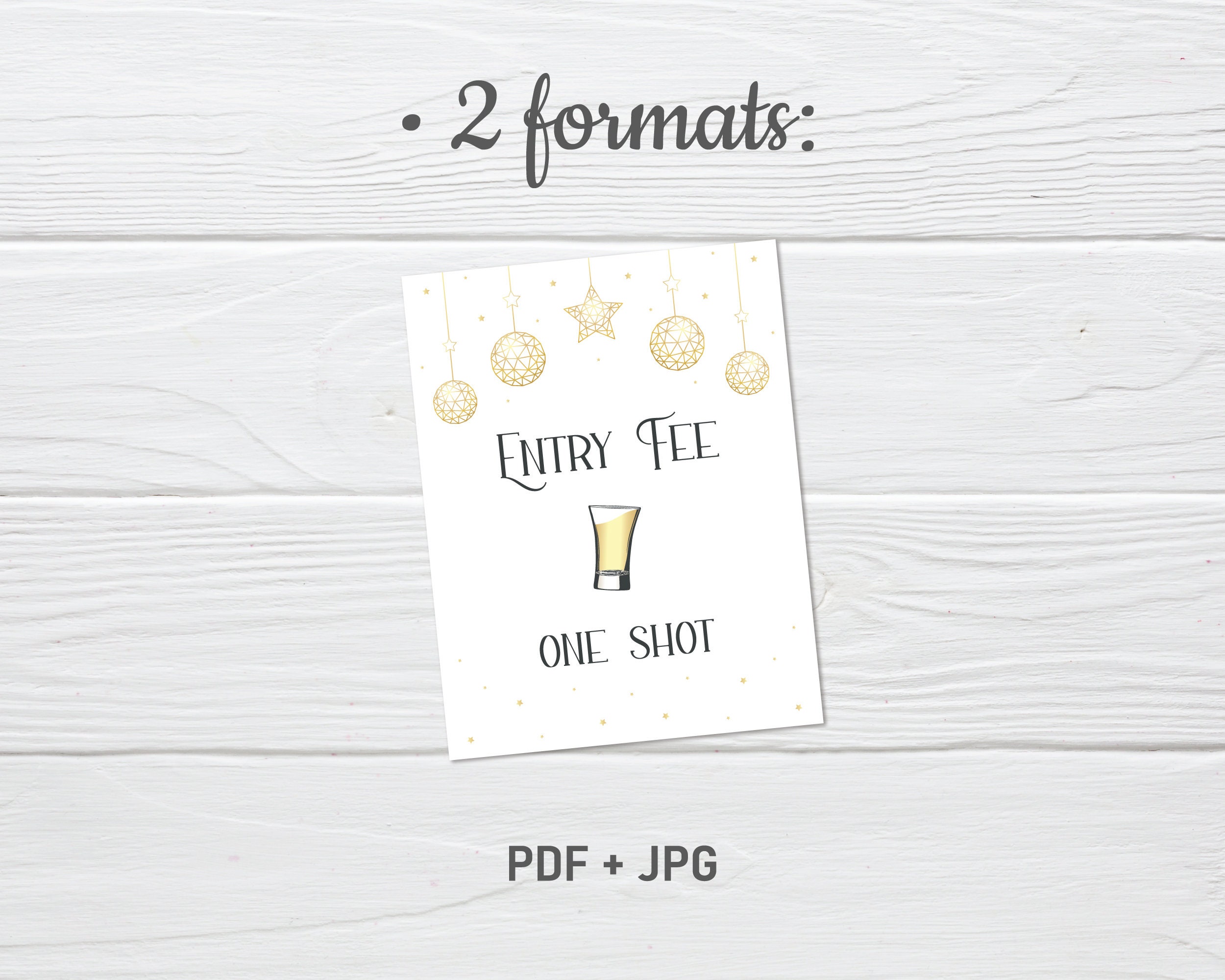 Entry Fee One Shot Sign, Printable New Year Party Sign, Christmas Party