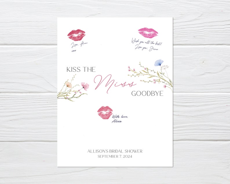 Wildflowers Kiss the Miss Sign, Printable Floral Bridal Shower Decor ...