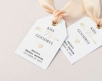 Kiss The Miss Goodbye Tag, Printable Labels For Bridal Shower Favors, Bachelorette Party Keepsake Gift Tags, Downloadable PDF