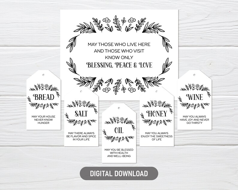 Housewarming Gift Tags, Printable Cards for New Home Blessing, Bread ...
