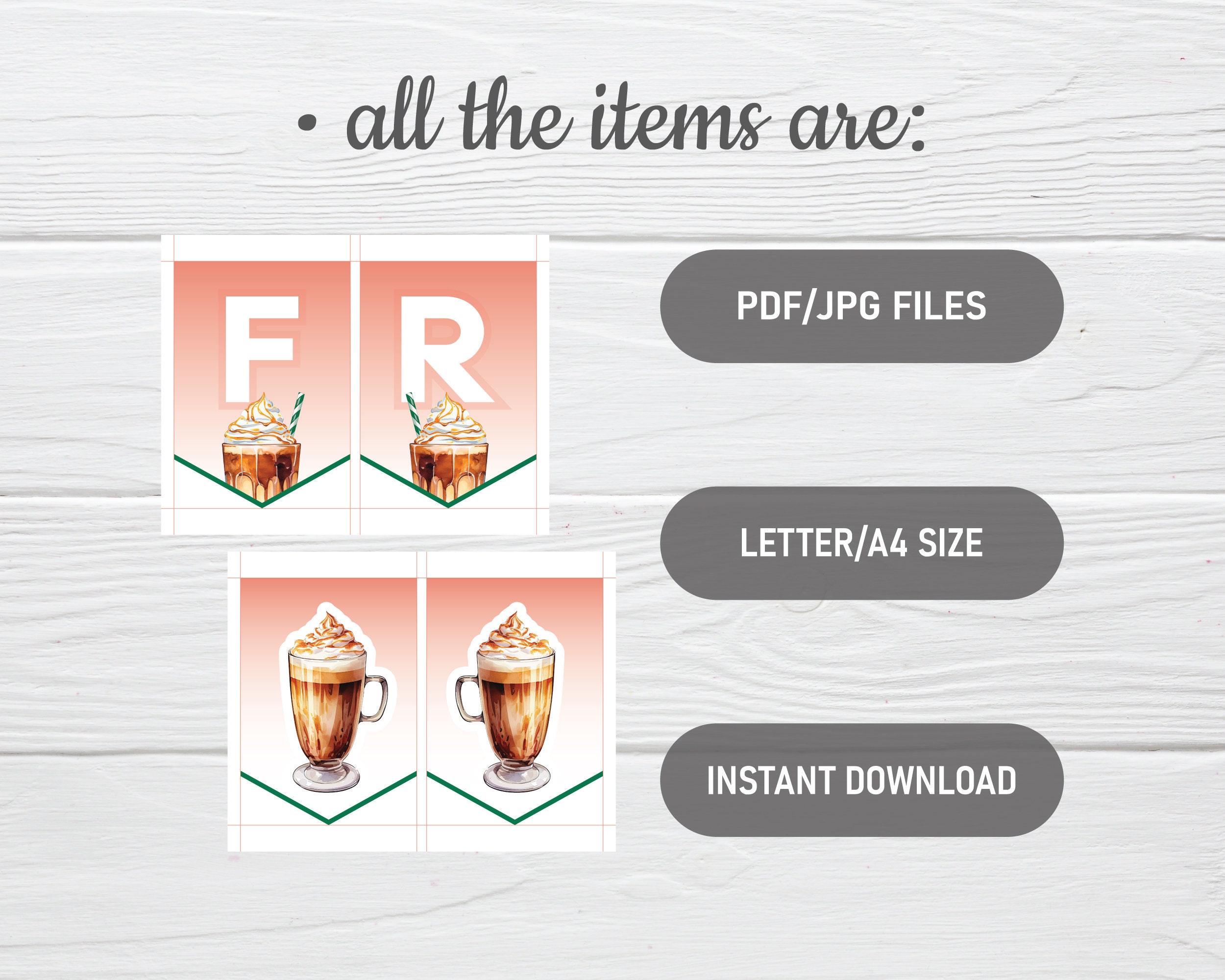 Frappe Coffee Themed Birthday Party Banner - Gold Foil Lettering On Cardstock
