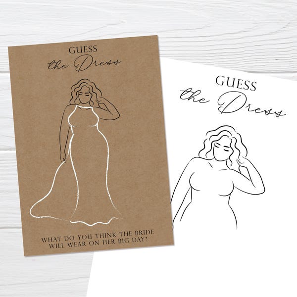 Guess the Dress Game | Printable Bridal Shower Plus Size Curvy Bride Template | Bachelorette Party Activity
