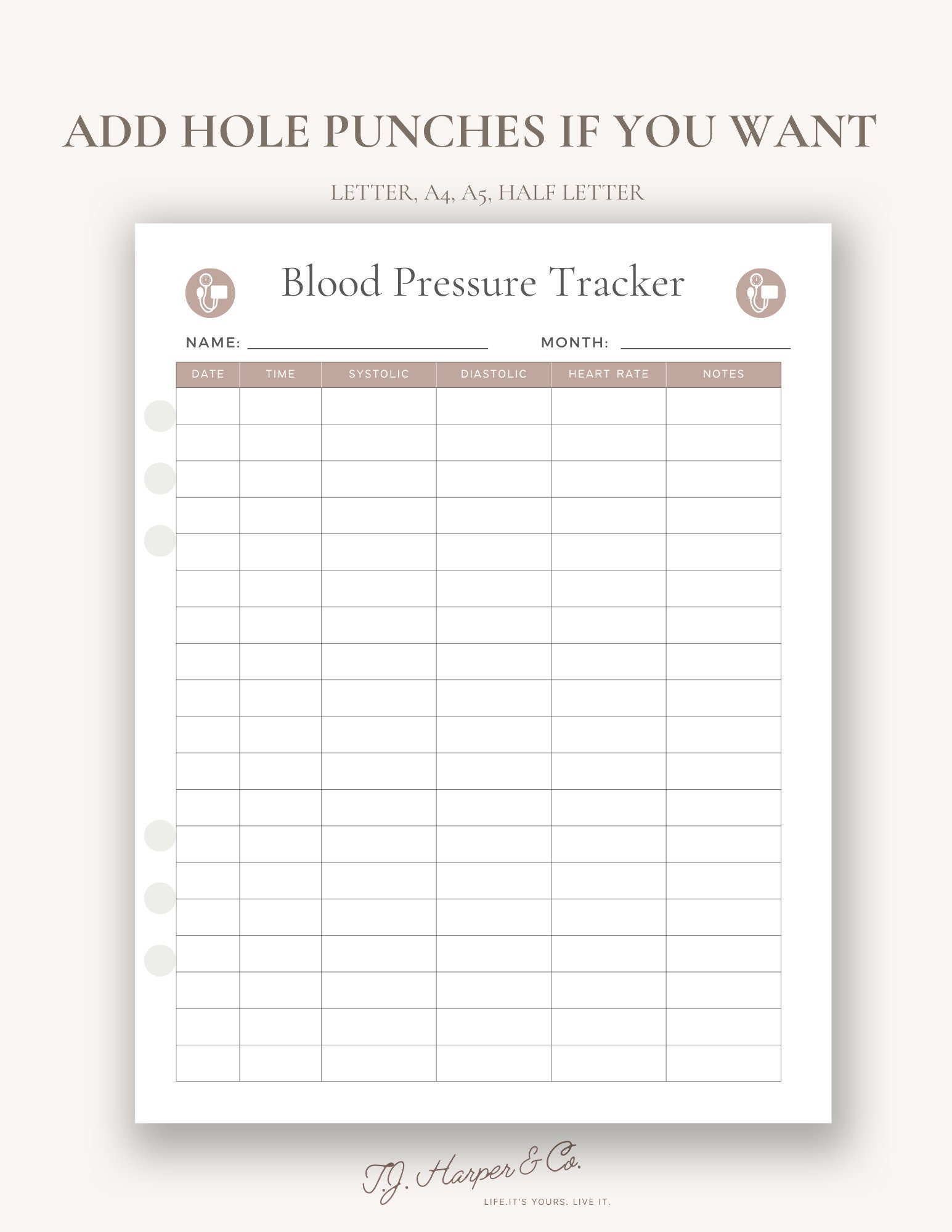 Printable Blood Pressure Tracker, Health Tracker, Productivity Planner ...
