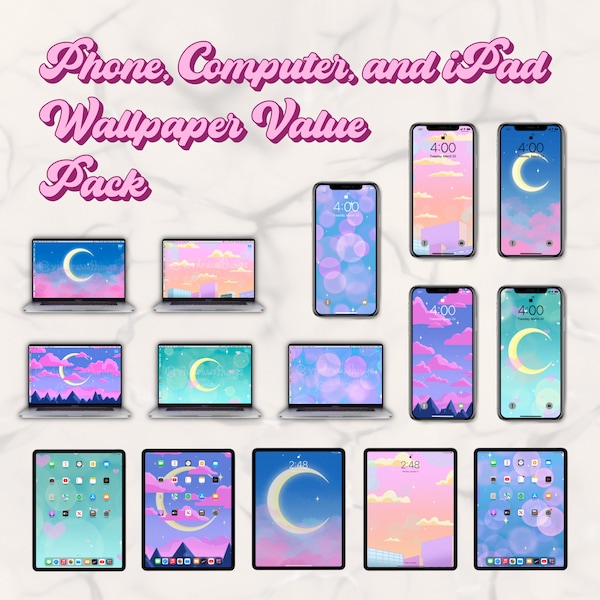 Cute Anime Wallpaper VALUE TRIPLE PACK - 5 Phone Wallpapers, 5 Desktop Wallpapers, 5 iPad Wallpapers