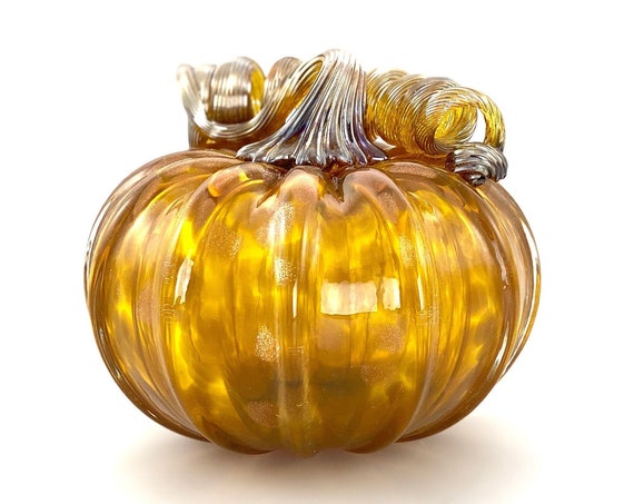 Collectors Edition Glass Pumpkin - 4.5” - Mottled Gold and Topaz