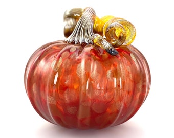 Collectors Edition Glass Pumpkin - 4.5” - Mottled Gold and Red/Orange