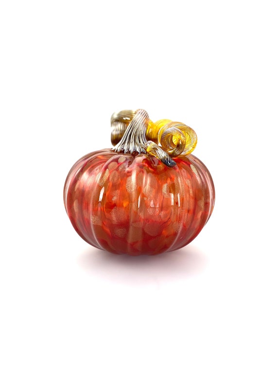 Collectors Edition Glass Pumpkin - 4.5” - Mottled Gold and Red/Orange