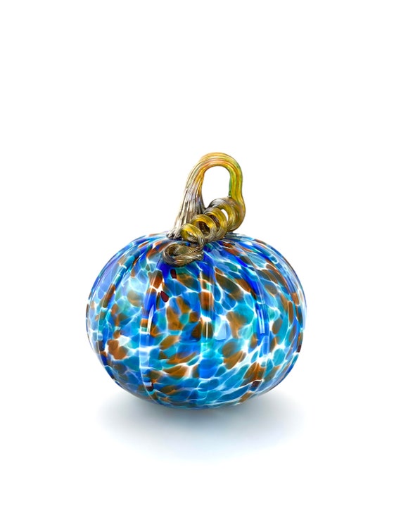Collectors Edition Large Glass Pumpkin - 6.5” - Mottled Blue - One of a Kind