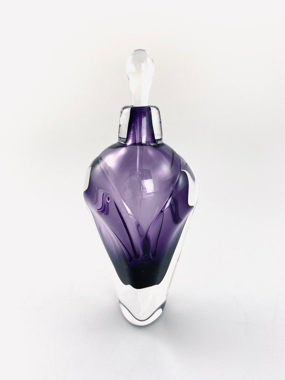 Purple Amethyst Overlay Perfume Bottle - Hand Made Art Glass