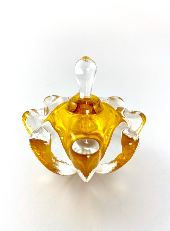 Gold Topaz Optic Perfume Bottle - Hand Made Art Glass