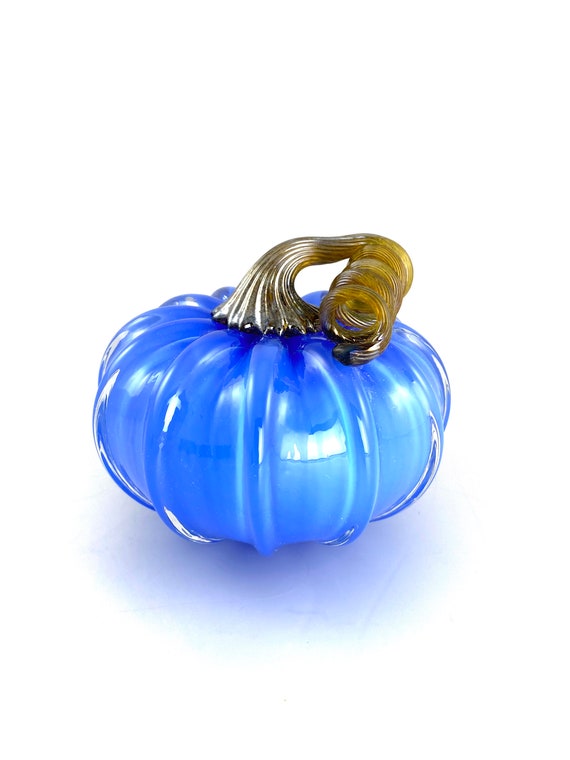 Small Glass Pumpkin - 4” - Opaque Cornflower Blue