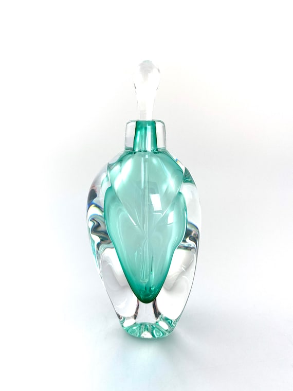 Emerald Green Overlay Perfume Bottle - Hand Made Art Glass