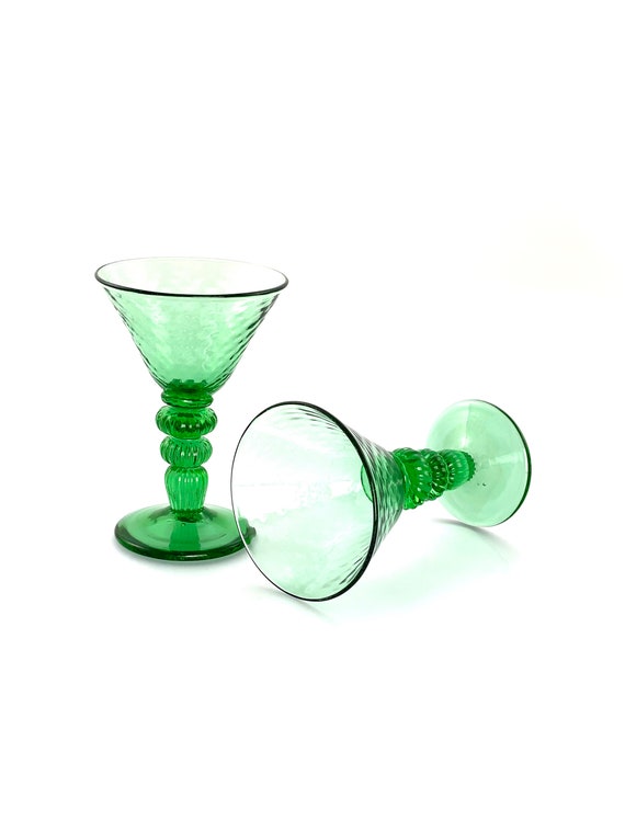 Hand Blown Martini Glass Pair in Spring Green