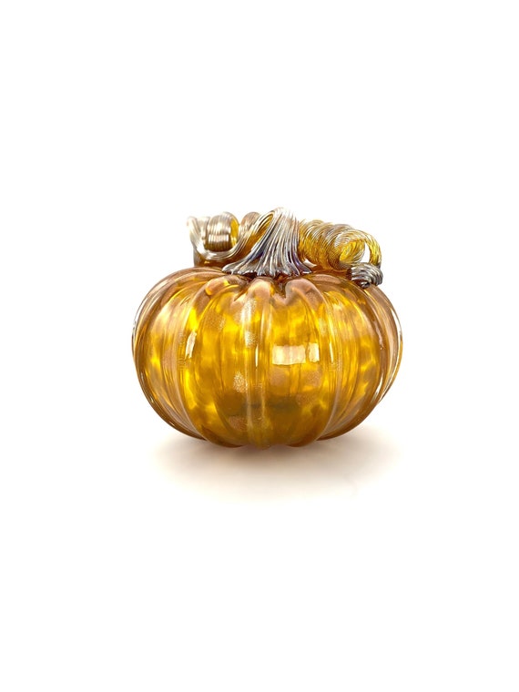 Collectors Edition Glass Pumpkin - 4.5” - Mottled Gold and Topaz