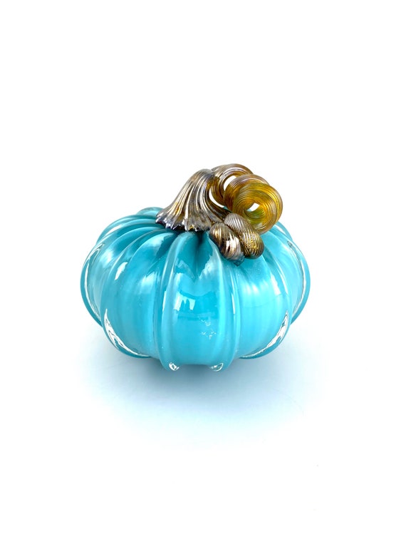Small Glass Pumpkin - 4” - Opaque Teal Blue