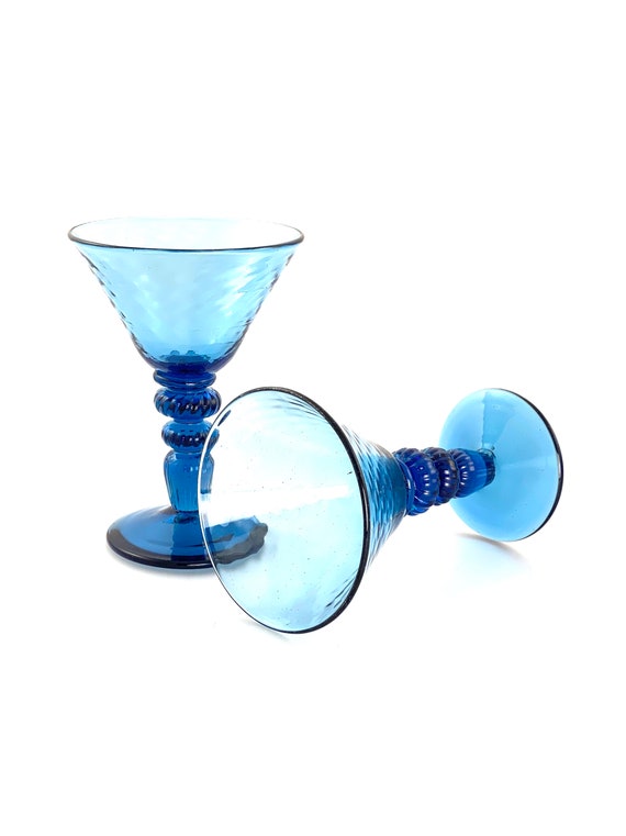 Hand Blown Martini Glass Pair in Sky Blue