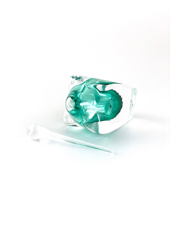 Emerald Green Cubic Perfume Bottle - Hand Made Art Glass