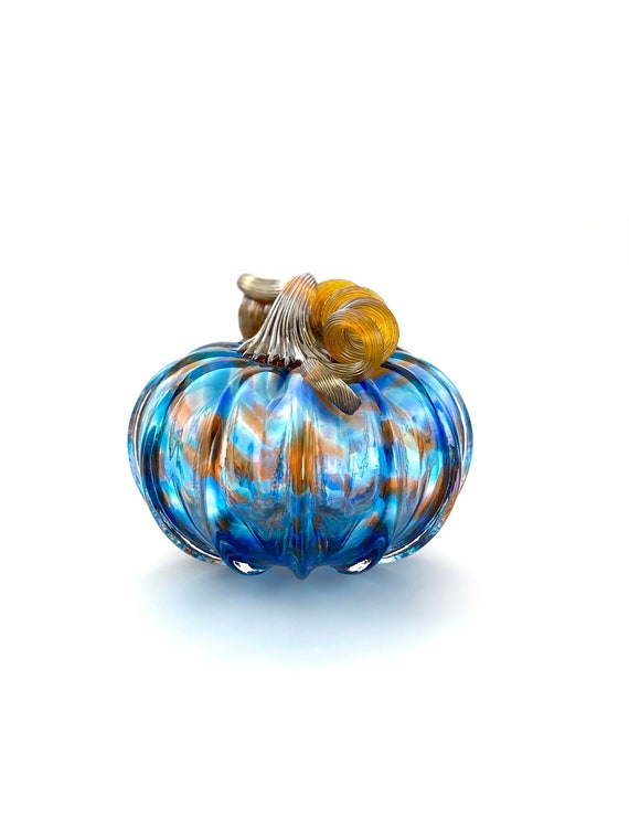 Collectors Edition Glass Pumpkin - 4.5” - Mottled Blue