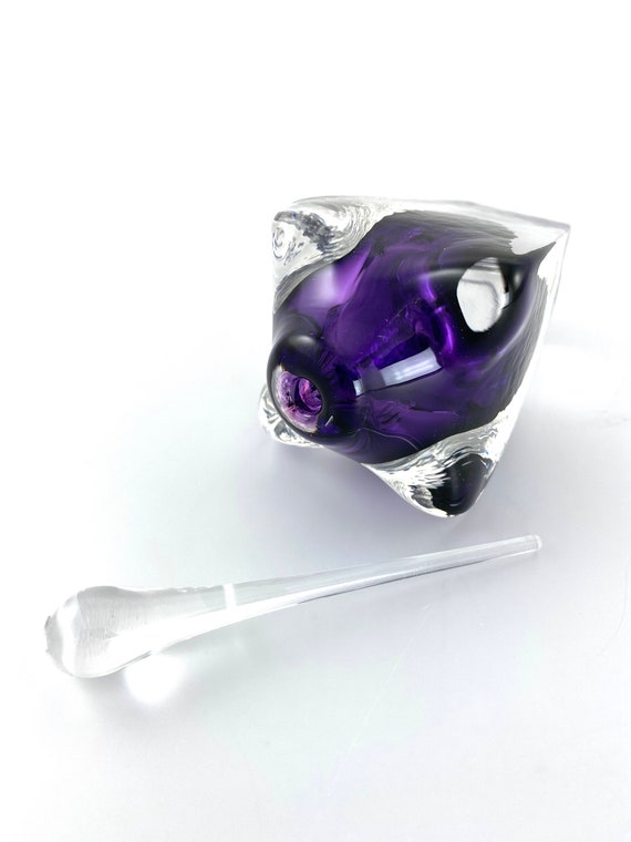 Purple Amethyst Cubic Perfume Bottle - Hand Made Art Glass