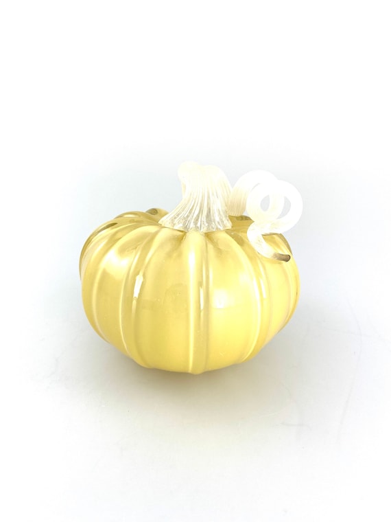 Small Glass Pumpkin - 4” - Opaque Tan Beige - White Stem