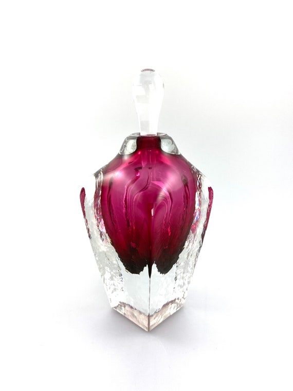 Ruby Red Cubic Perfume Bottle - Hand Made Art Glass