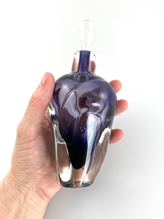 Dark Violet Overlay Perfume Bottle - Hand Made Art Glass