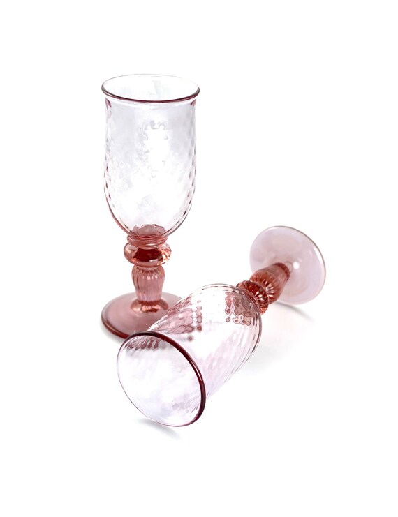 Hand Blown Wine Glass Pair in Watermelon Pink