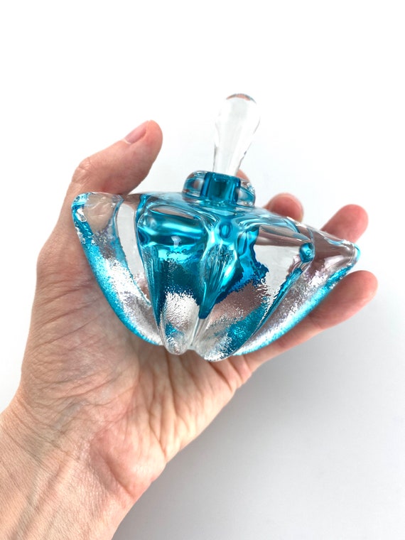 Sky Blue Optic Perfume Bottle - Hand Made Art Glass